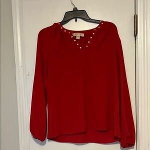 Elegant Michael Kors Red Blouse with Pearl Accents